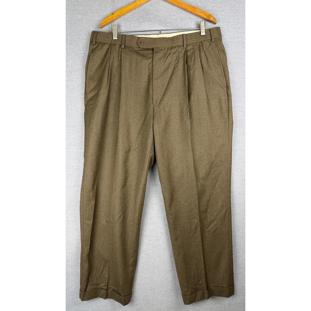 Brooks Brothers Mens‎ 37 Brown Wool Pleated Cuffed Dress Pants Vitale Barberis